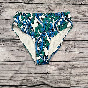 Maeve by Anthropologie High Waisted Bikini Bottoms in Green, Blue & Cream; Large